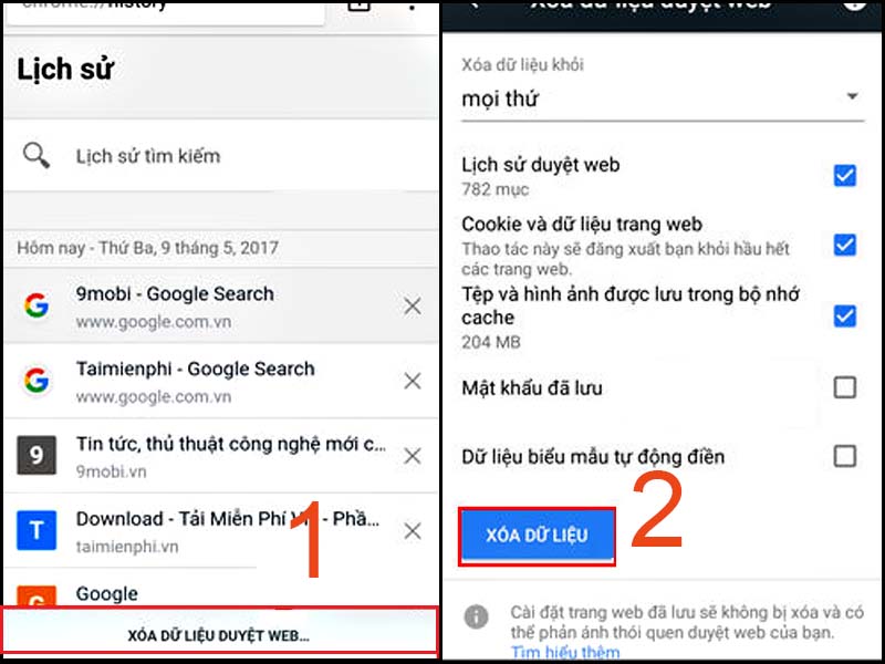 Xóa dữ liệu duyệt Web thường xuyên